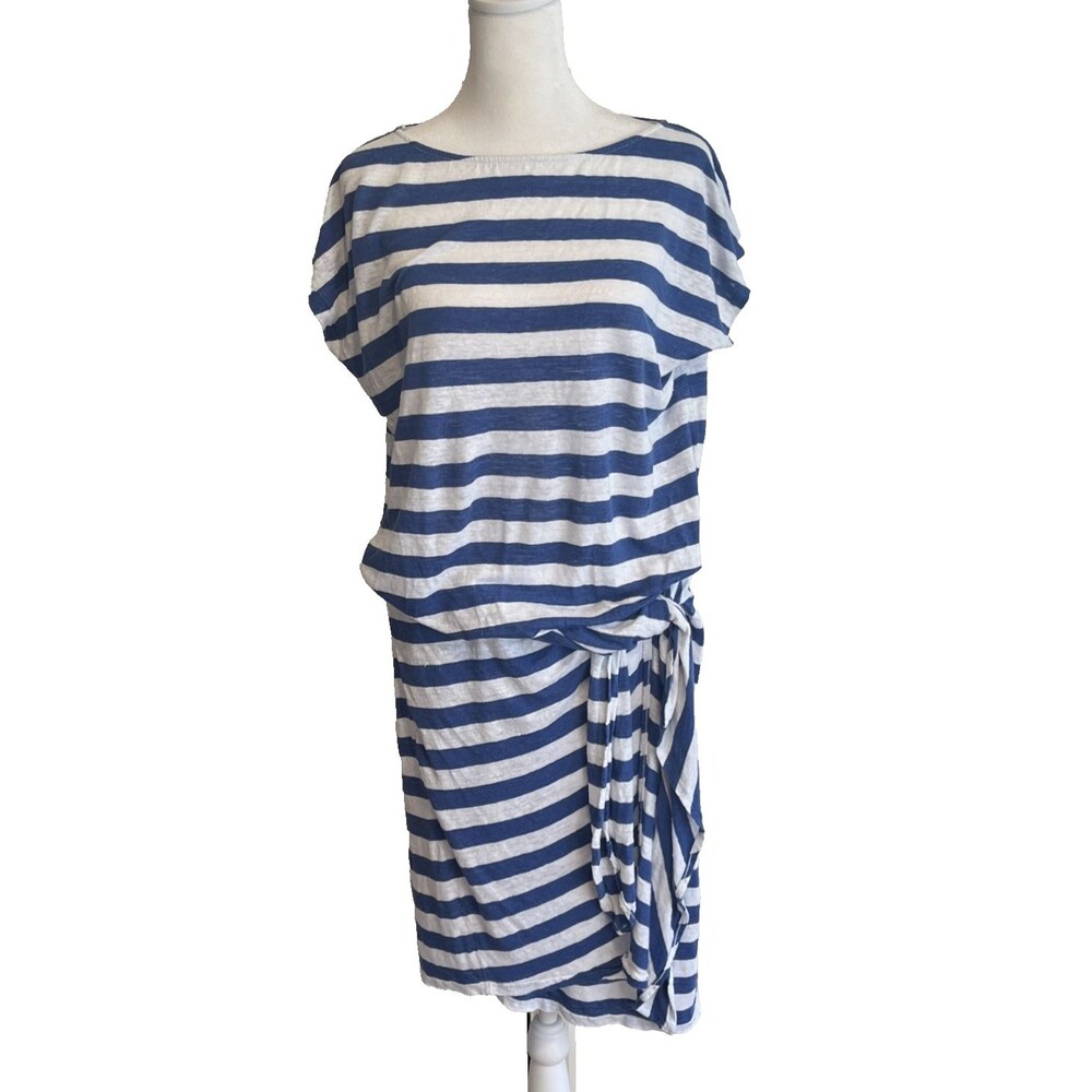 Polo Ralph Lauren M Blue White Striped Linen T Shirt Dress Preppy Nautical